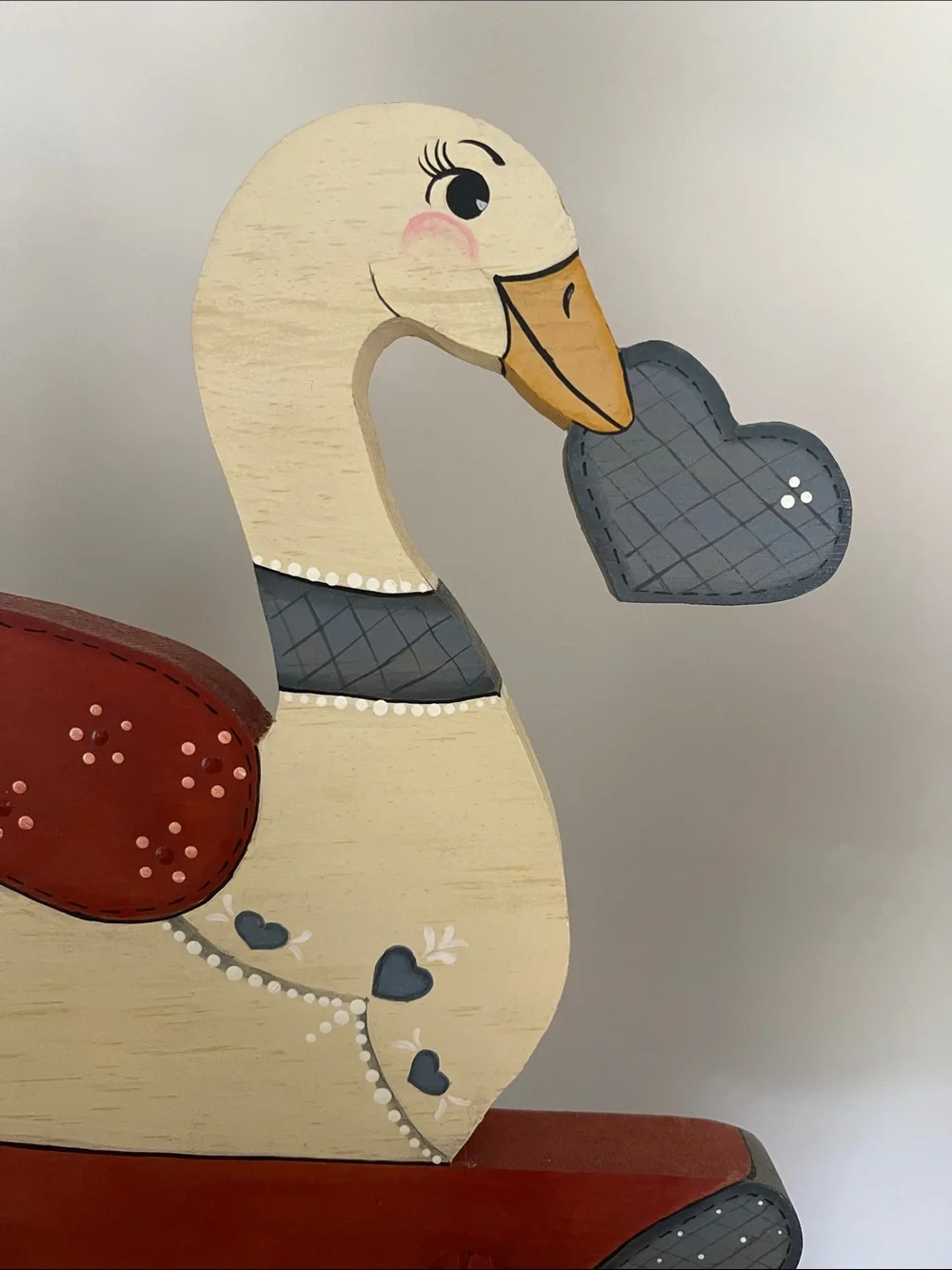 Whimsical Swan Wall Hook in Cream, Red, and Gray